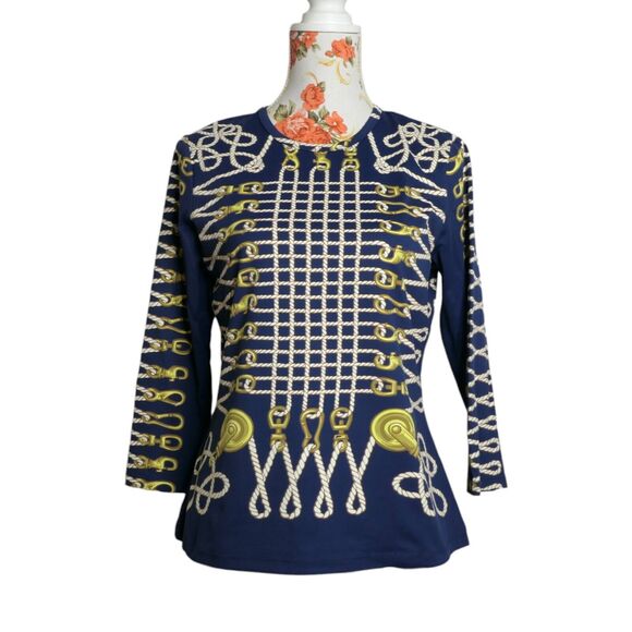 J. McLaughlin Top Sz M Catalina Cloth Navy Blue Sailing Ropes Preppy Sail EUC - Picture 1 of 5